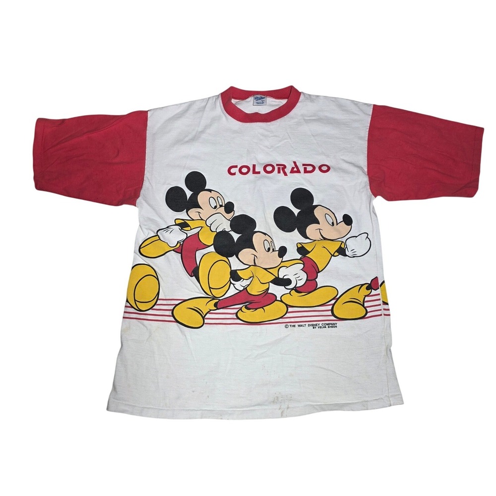 Vintage Velva Sheen Mickey Mouse Colorado T Shirt Large 80s Single Stitch Red